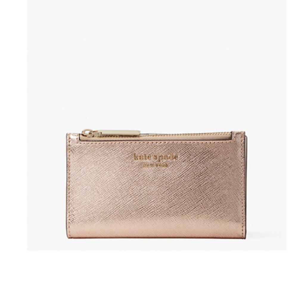 kate spade Rose Gold Saffiano Leather Zip Card Wallet